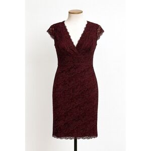 Y2K Cache Dress Size 8 Burgundy Lace‎ Beaded Midi Cocktail Party Glam Romantic